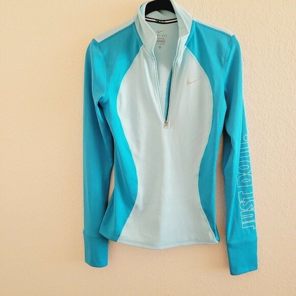 Nike Dri-Fit Two-Tone Blue Quarter 1/4 Zip Long Sleeve Pullover Size X-Small - Picture 2 of 9